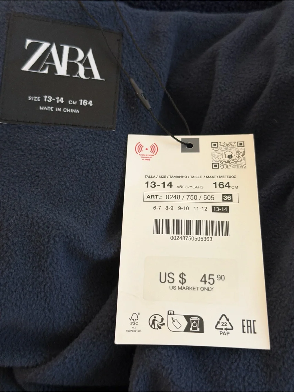NWT! Zara Colorblock Full Zip Fleece Jacket. Size Women’s Small/Kids Age 13/14.
